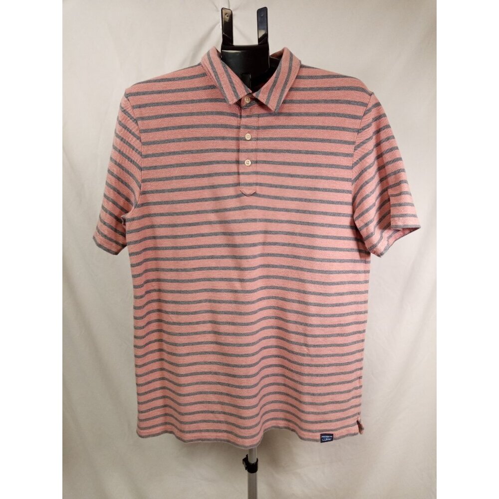 L.L. Bean Men's Pink/Gray Striped Polo Shirt Size Medium Regular